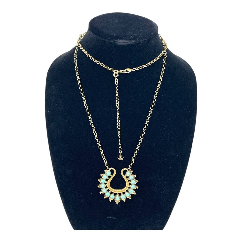 NEW Premier Designs Turquoise Horseshoe Necklace Bronze Long Pendant 34”